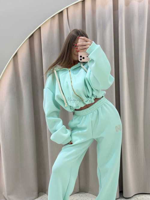 MM858 Komplet Dresowy Airport Mia Maison z Opaską 3w1 Miętowy