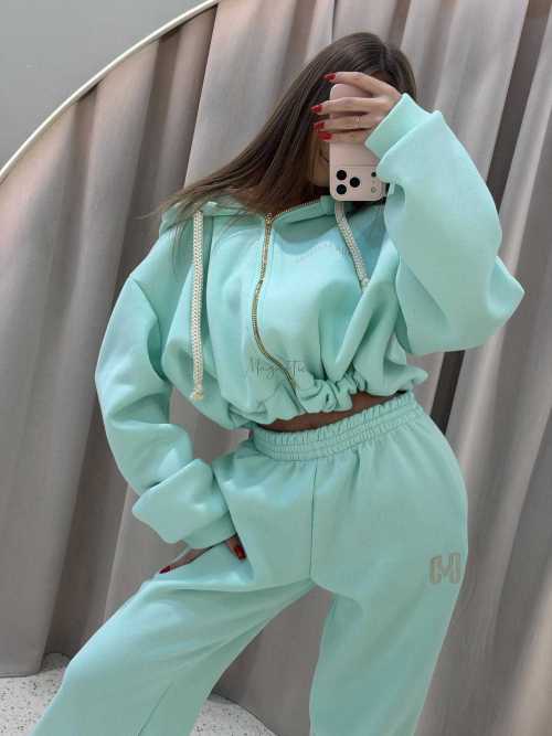 MM858 Komplet Dresowy Airport Mia Maison z Opaską 3w1 Miętowy