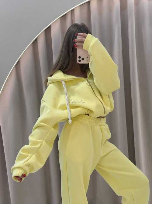 MM858 Komplet Dresowy Airport Mia Maison z Opaską 3w1 Cytryna