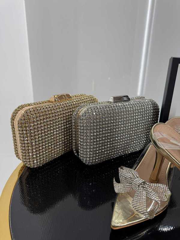 T105 Torebka Wizytowa  Cyrkonie Złota