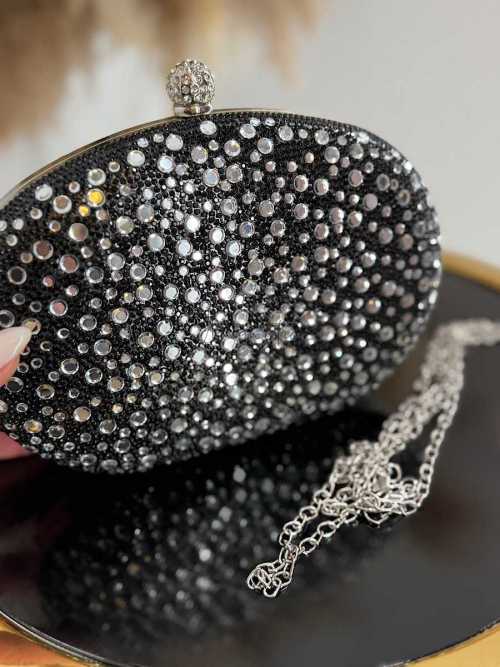 T108 Torebka Wizytowa Puzderko Kamienie Czarna