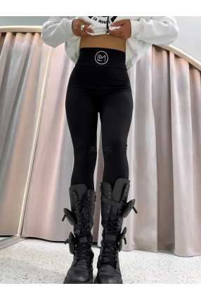 LM133 Legginsy La Monne Bella Prążek Czarne + Haft
