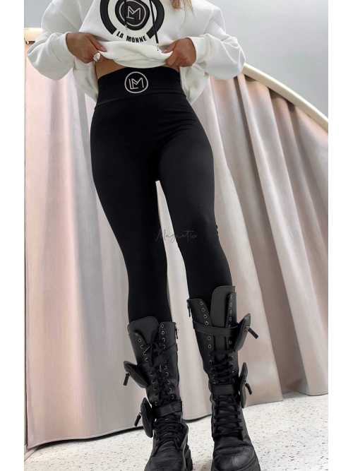 LM133 Legginsy La Monne Bella Prążek Czarne + Haft