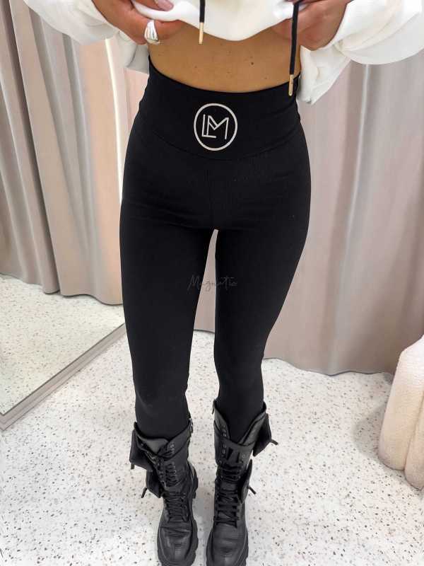 LM133 Legginsy La Monne Bella Prążek Czarne + Haft