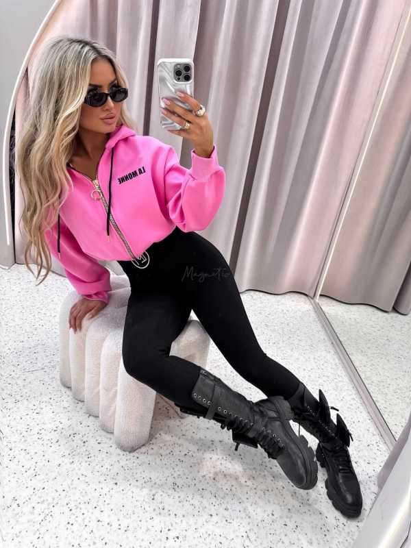 LM133 Legginsy La Monne Bella Prążek Czarne + Haft