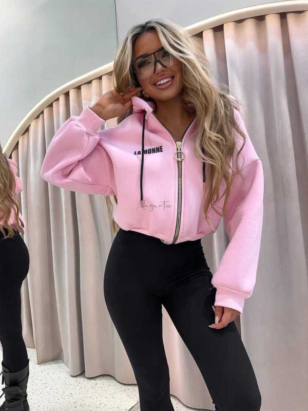 LM142 Dresowa Bluza La Monne Bella na Zamek Jasny Róż