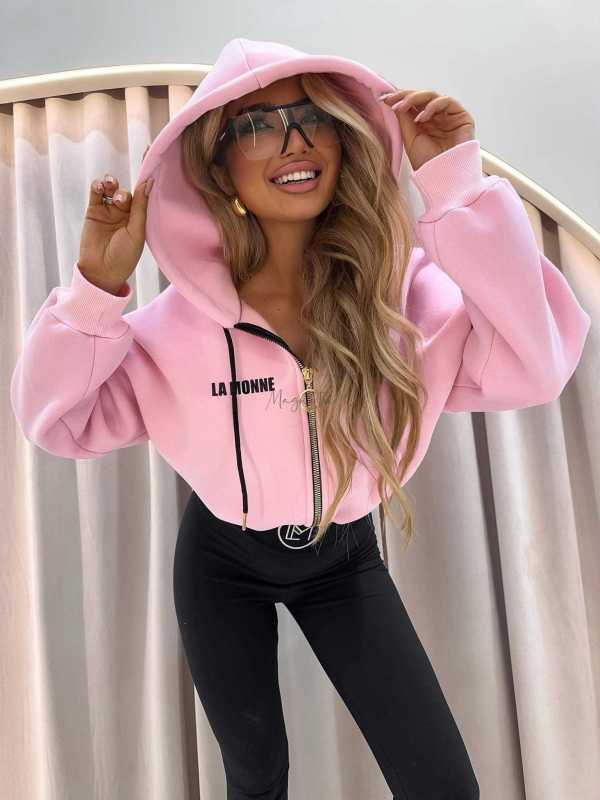 LM142 Dresowa Bluza La Monne Bella na Zamek Jasny Róż