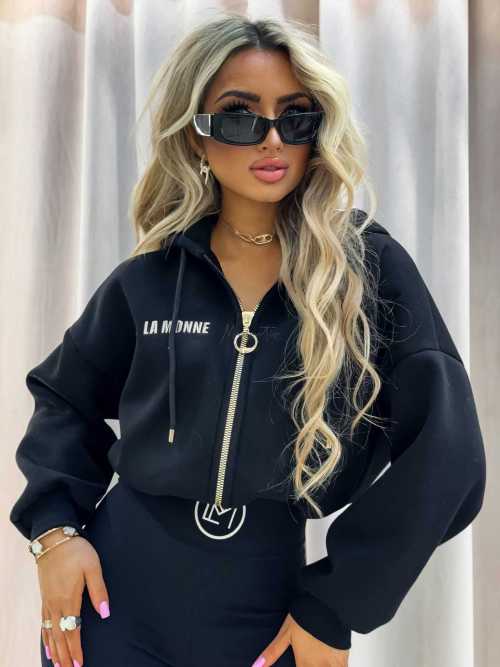 LM142 Dresowa Bluza La Monne Bella na Zamek Czarna