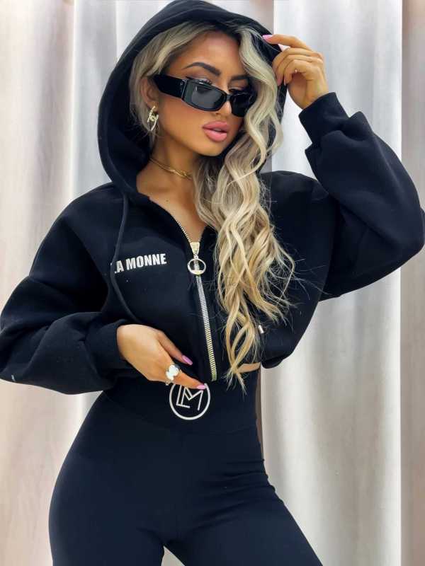 LM142 Dresowa Bluza La Monne Bella na Zamek Czarna