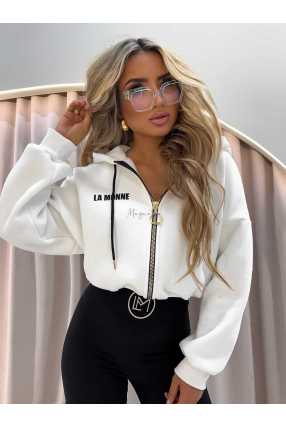 LM142 Dresowa Bluza La Monne Bella na Zamek Biała