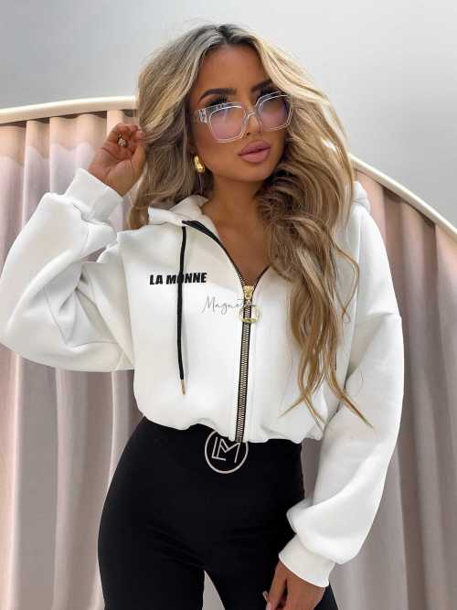 LM142 Dresowa Bluza La Monne Bella na Zamek Biała