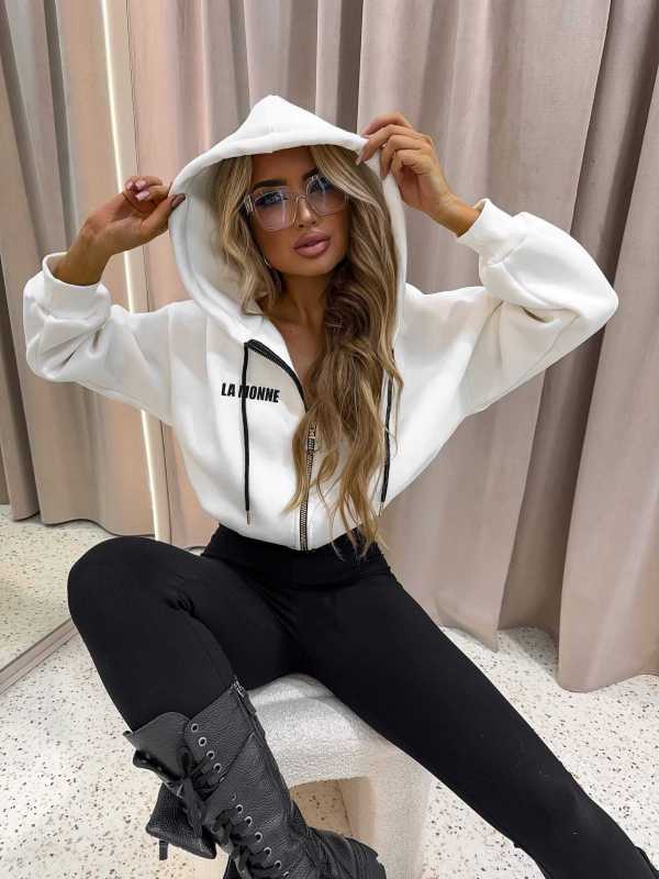 LM142 Dresowa Bluza La Monne Bella na Zamek Biała