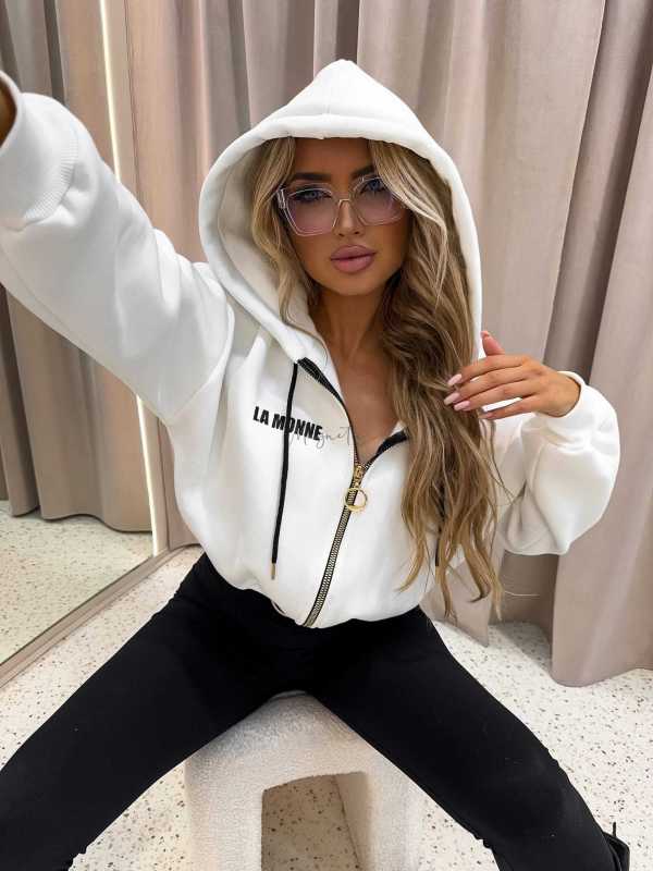 LM142 Dresowa Bluza La Monne Bella na Zamek Biała