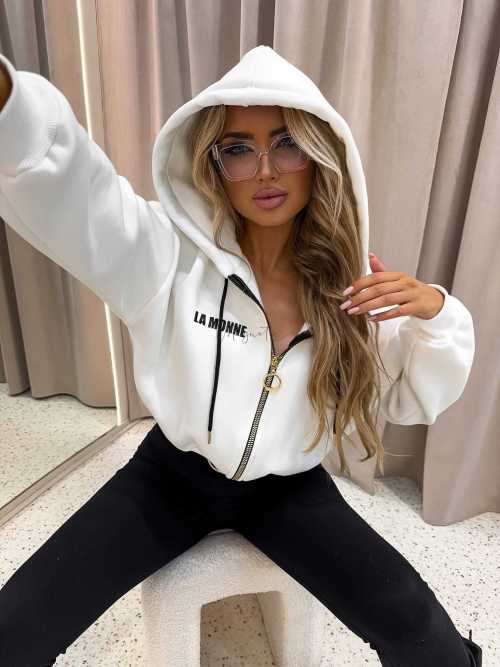 LM142 Dresowa Bluza La Monne Bella na Zamek Biała
