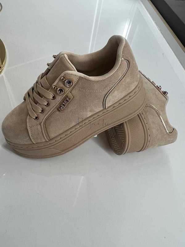 B157 Buty Sneakersy Damskie Zamszowe  Beżowe