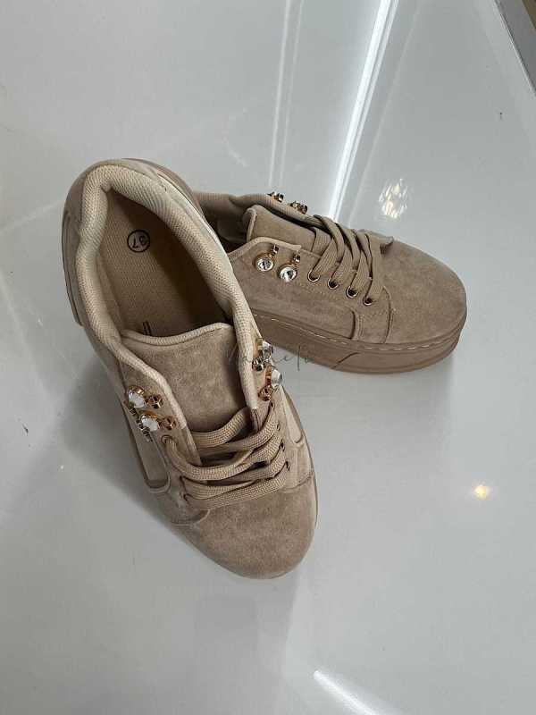 B157 Buty Sneakersy Damskie Zamszowe  Beżowe