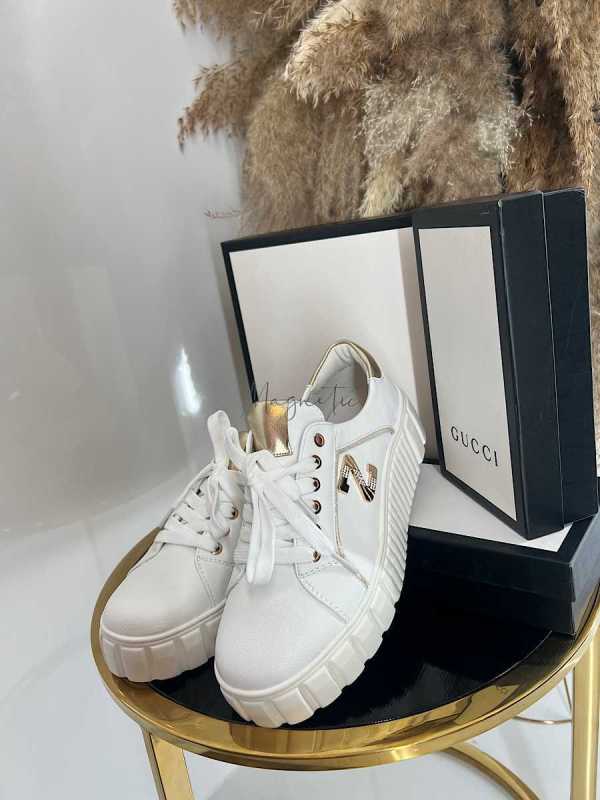 B160 Buty Sneakersy Damskie na platformie z ozdobnym logo