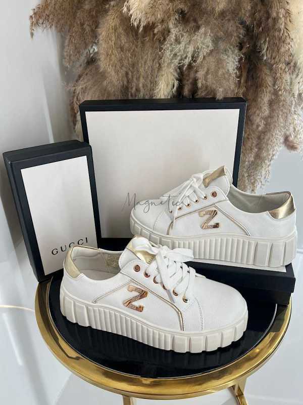 B160 Buty Sneakersy Damskie na platformie z ozdobnym logo