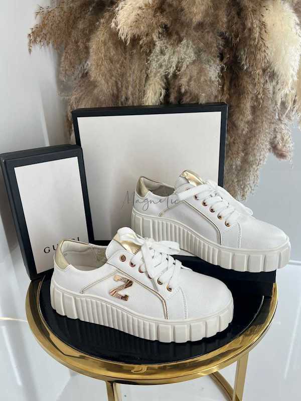 B160 Buty Sneakersy Damskie na platformie z ozdobnym logo