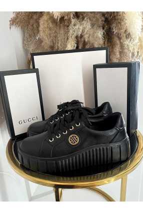 B159 Buty Sneakersy Damskie Czarne na grubej podeszwie