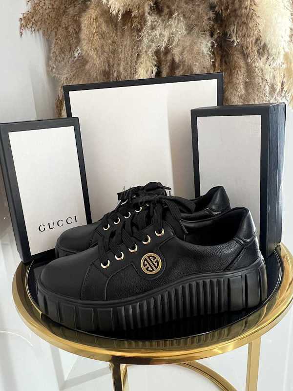 B159 Buty Sneakersy Damskie Czarne na grubej podeszwie