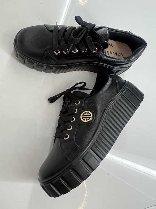 B159 Buty Sneakersy Damskie Czarne na grubej podeszwie