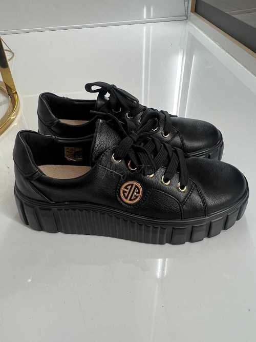 B159 Buty Sneakersy Damskie Czarne na grubej podeszwie