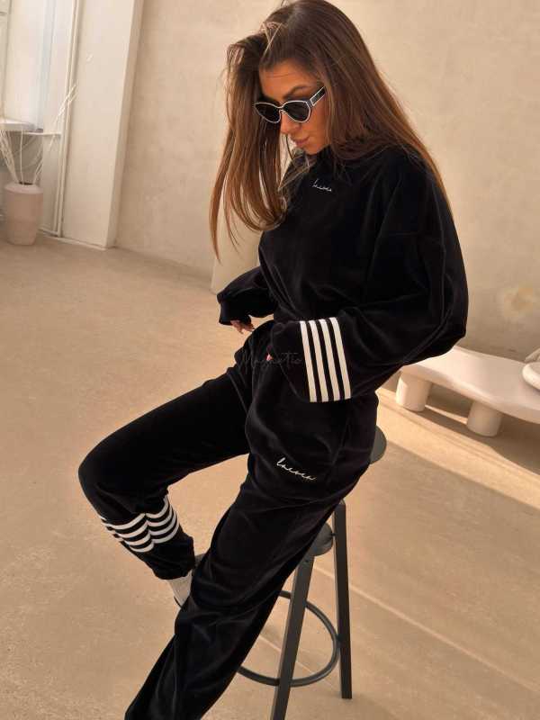 LC345 Komplet Dresowy Welurowy LaCoca Velve Czarny