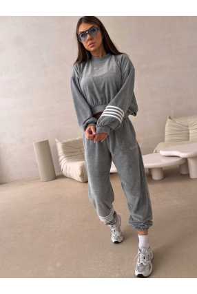 LC345 Komplet Dresowy Welurowy LaCoca Velve Szary