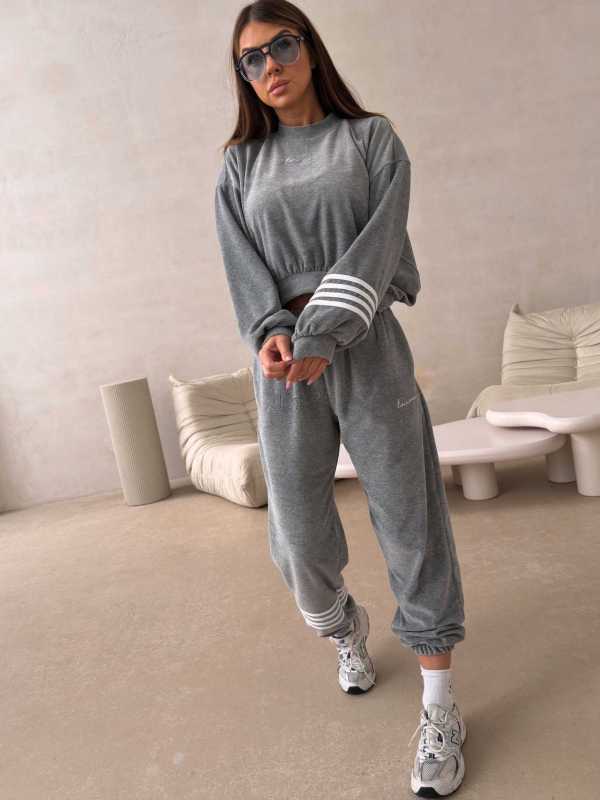 LC141 Komplet Dresowy Welurowy LaCoca Velve Szary