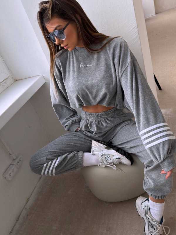 LC141 Komplet Dresowy Welurowy LaCoca Velve Szary