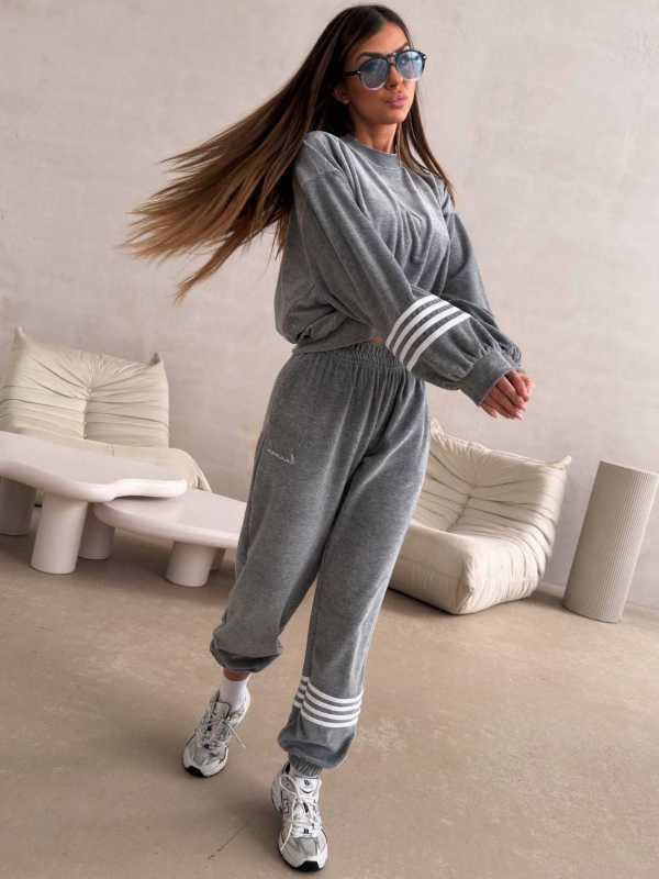 LC141 Komplet Dresowy Welurowy LaCoca Velve Szary