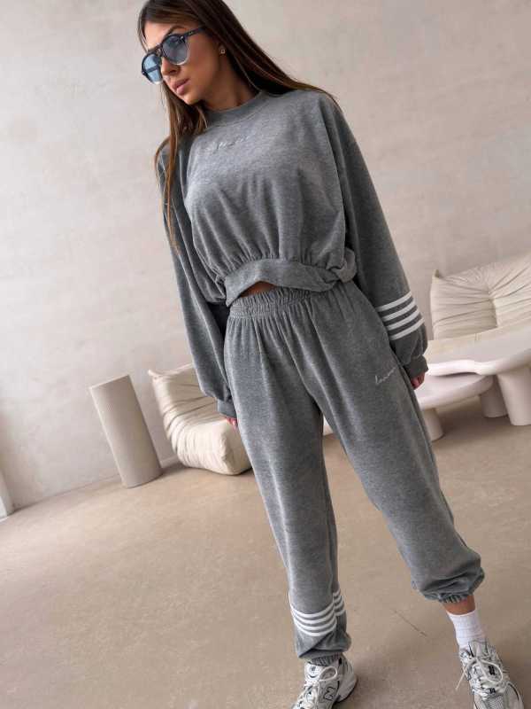 LC345 Komplet Dresowy Welurowy LaCoca Velve Szary