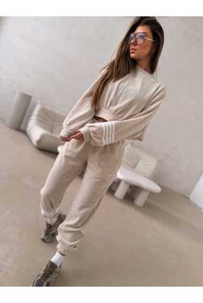 LC141 Komplet Dresowy Welurowy LaCoca Velve Beżowy