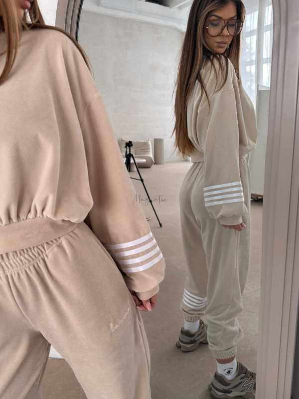 LC141 Komplet Dresowy Welurowy LaCoca Velve Beżowy