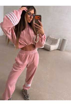 LC345 Komplet Dresowy Welurowy LaCoca Velve Pudrowy Róż