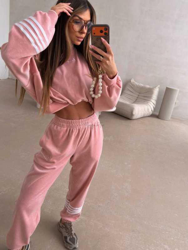 LC345 Komplet Dresowy Welurowy LaCoca Velve Pudrowy Róż