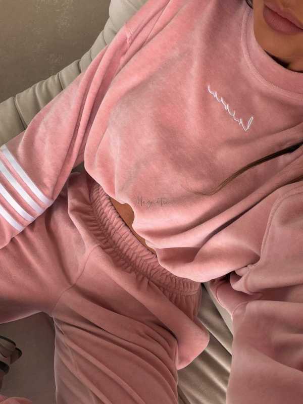 LC345 Komplet Dresowy Welurowy LaCoca Velve Pudrowy Róż