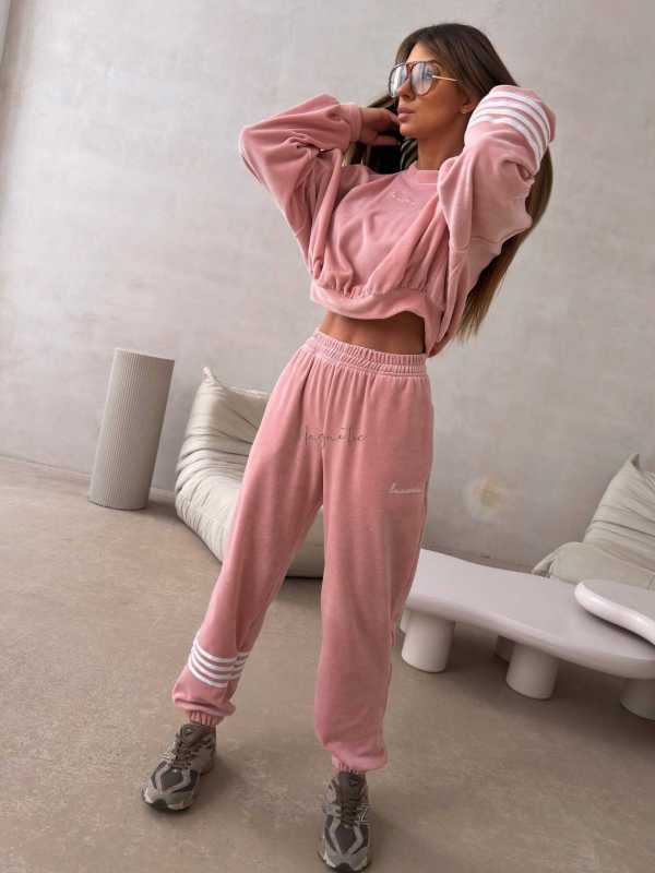 LC345 Komplet Dresowy Welurowy LaCoca Velve Pudrowy Róż