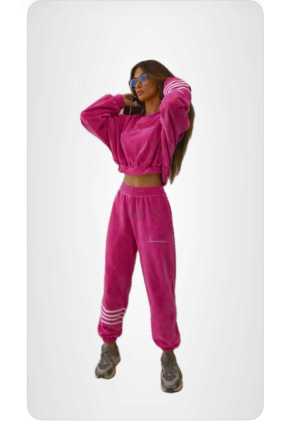 LC141 Komplet Dresowy Welurowy LaCoca Velve Fuksja