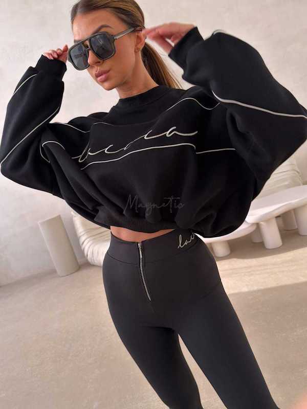 LC140 Legginsy LaCoca Czarne na zamek