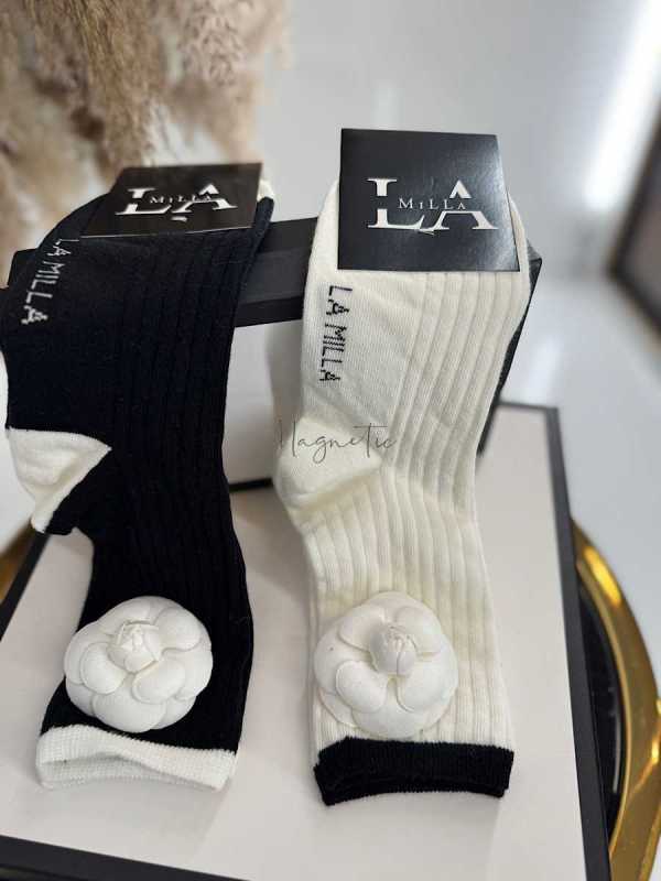 ML950 Skarpetki La Milla Białe z odpinanym kwiatem