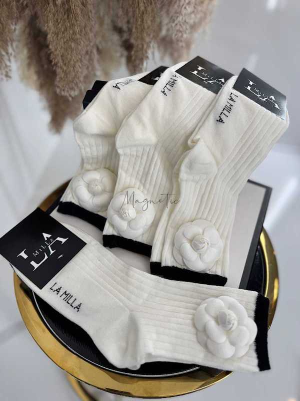 ML950 Skarpetki La Milla Białe z odpinanym kwiatem