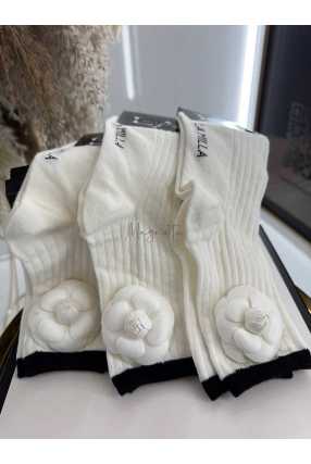 ML950 Skarpetki La Milla Białe z odpinanym kwiatem