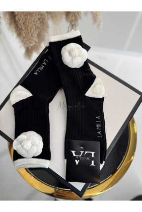 ML950 Skarpetki La Milla Czarne z odpinanym kwiatem