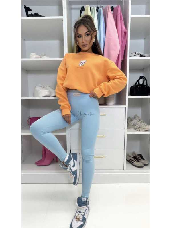 ML401 Legginsy Modelujące Damskie Millagro Naszywka z Logo Błękitne