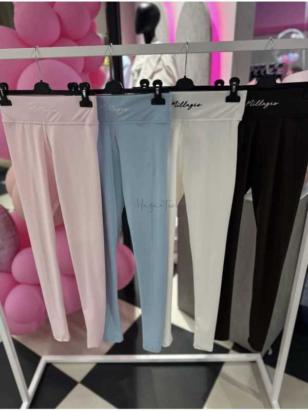 ML401 Legginsy Modelujące Damskie Millagro Naszywka z Logo Błękitne