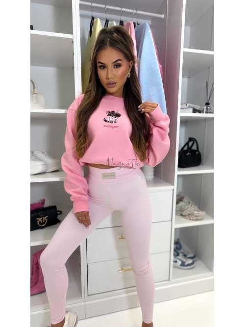 ML401 Legginsy Modelujące Damskie Millagro Naszywka z Logo Pudrowy Róż