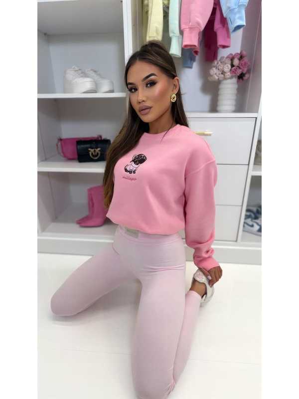 ML401 Legginsy Modelujące Damskie Millagro Naszywka z Logo Pudrowy Róż