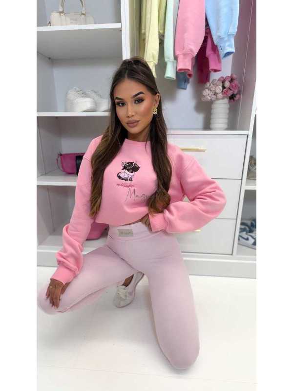 ML401 Legginsy Modelujące Damskie Millagro Naszywka z Logo Pudrowy Róż